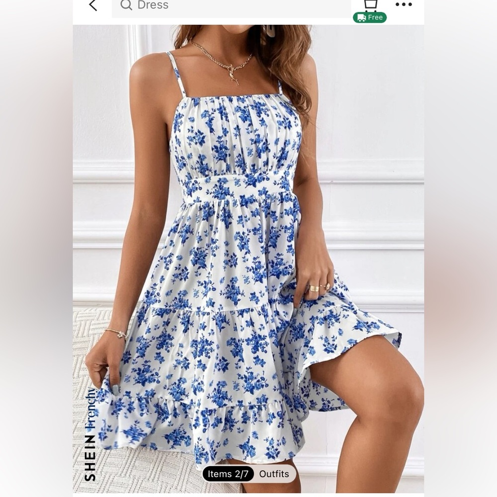 SHEIN Frenchy Floral Print Ruched Bust Cami Dress